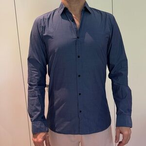 HUGO BOSS SLIM FIT Men's Blue Button-Up Shirt Neck 15 32/33 38 casual elegant